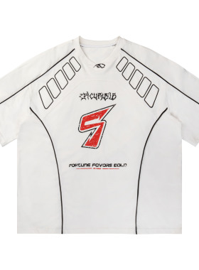 EPICURUS 夏季宽松简约潮牌赛车元素运动风球衣美式复古速干T恤