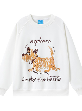 NEPLEURE 2025秋季新款趣味小狗涂鸦卫衣宽松休闲百搭情侣打底衫