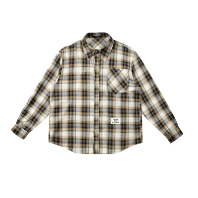 EPICURUS 秋季新款美式复古时尚百搭格纹长袖衬衫撞色宽松衬衣