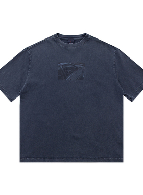 REKNAT 夏季美式高街做旧水洗320克重磅灰黑照片T恤痞帅休闲上衣