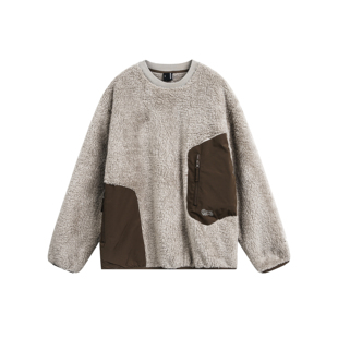 DEVILRAY 秋冬小众设计感保暖休闲卫衣撞色拼接圆领毛绒户外上衣