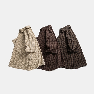 PLANETMUSIC 夏季宽松休闲百搭港风衬衣日系复古纯棉格子情侣上衣