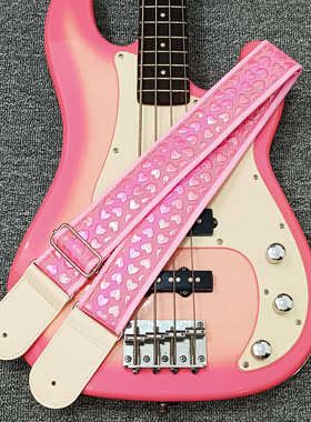 电木吉他摇滚贝斯尤克里里肩带背带爱心粉色棉镭射专用古典民谣