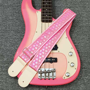 电木吉他摇滚贝斯尤克里里肩带背带爱心粉色棉镭射专用古典民谣