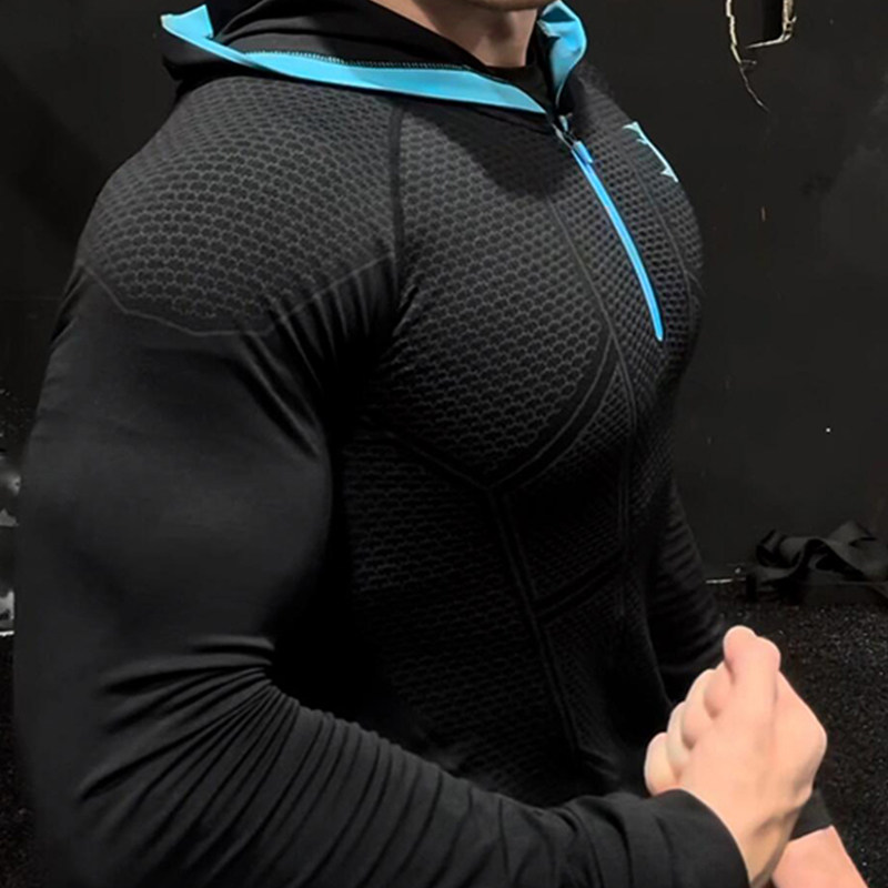 thumbnail for 2025 New Fitness Men's Thin Casual Sports Top Shark Seamless Slim Quick Dry Stretch Long Sleeve Top