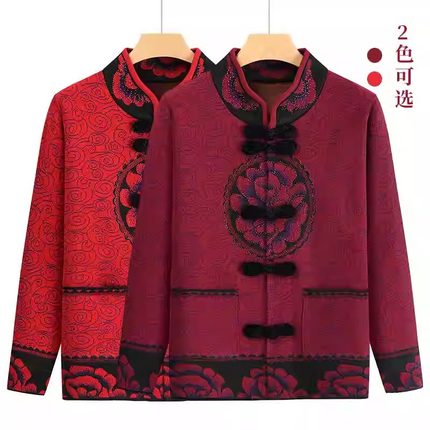中老年妈妈秋冬加绒本命年衣服老年人奶奶冬装针织毛衣过年外套女