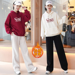 女童加绒套装2025冬季青少年初高中生女孩保暖卫衣休闲裤喜庆套装