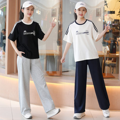 女孩青少年学生休闲短袖长裤套装