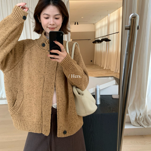 一勺甜Hers-早冬上新简约日常领口拉链开衫保暖毛衣62093