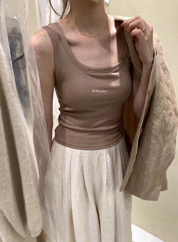 Metwo春夏新款遮副乳U领背心女胸垫bra一体式修身显瘦内搭