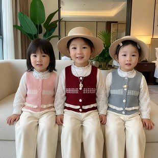 女宝宝马甲学院风条纹针织毛线马甲女童撞色叠穿背心春秋毛衣坎肩