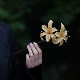 发簪古风女高级感新中式金色玉兰造型头饰新娘结婚敬酒服盘发饰品