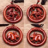 紫檀木十二生肖雕刻虎兔挂件红木毛衣项链钥匙扣吊坠双面镂空工艺