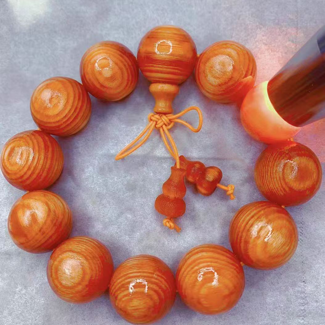 长白山琥珀木全透光佛珠手串松明子帝王血龙木沉香明丁男珠子