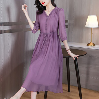 2026春夏修身高端古贝莎赛兔欧美声雨竹专柜正品牌女装真丝连衣裙