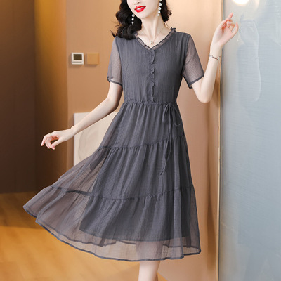 2026春夏傲丝度高端古贝莎文艺浅秋粉红玛丽专柜正品牌真丝连衣裙