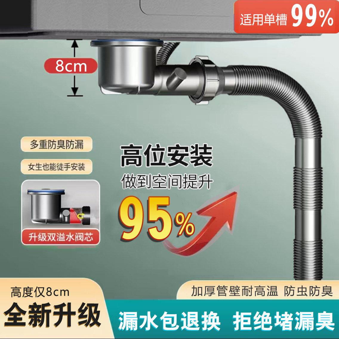 厨房水槽洗菜盆下水管配件洗碗池单双槽排水管道防臭下水器套装,家装主材,水槽下水器,淘宝优惠券,粉丝福利购,淘宝优惠卷