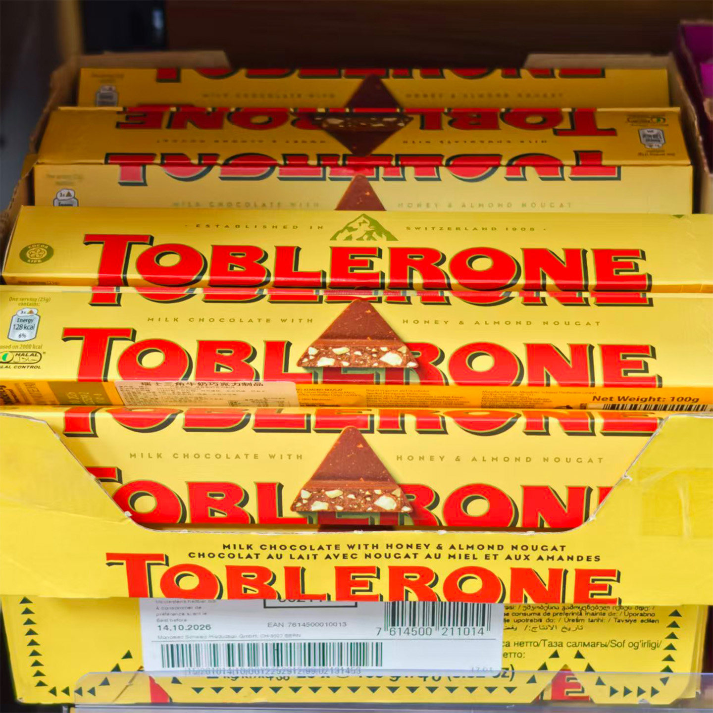 瑞士进口Toblerone三角牛奶巧克力蜂蜜杏仁坚果夹心100g休闲解馋