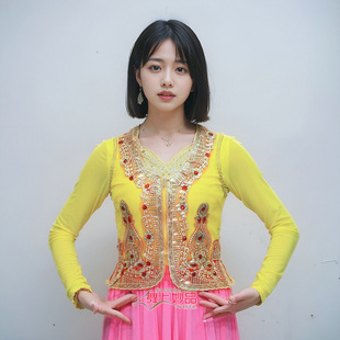 新疆维吾尔族民族表演舞蹈服饰春夏装女服装舞台服装女装网纱马甲