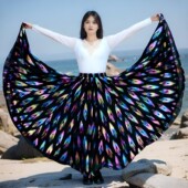 新疆维吾尔族舞蹈练习裙广场舞蹈大摆裙民族舞台720度双层半身裙