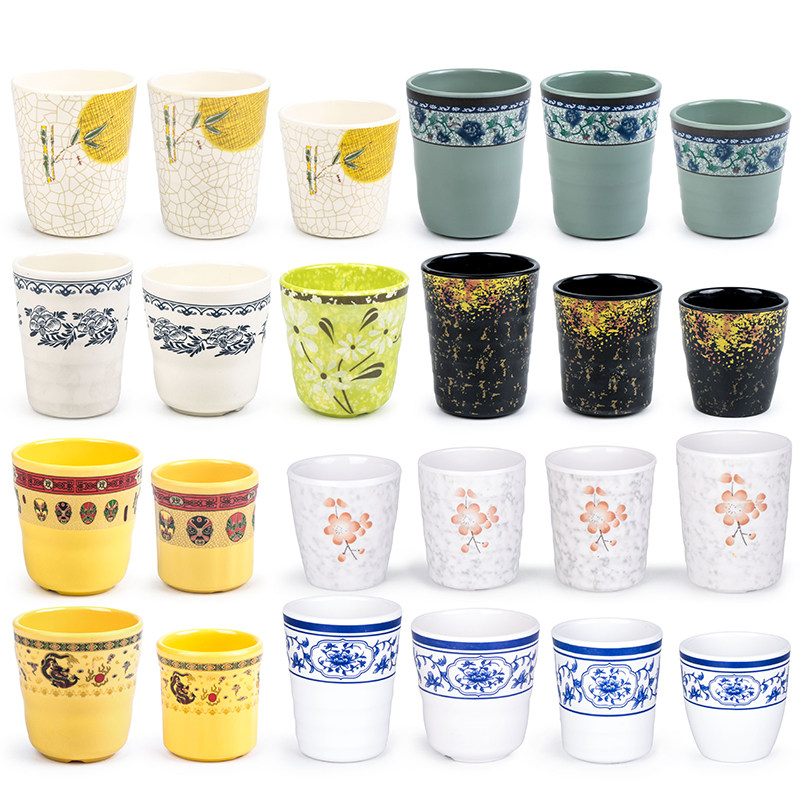 黑色磨砂密胺餐具仿瓷塑料餐厅饮料小杯耐摔杯子水杯茶杯酒杯口杯