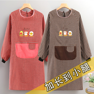 长袖围裙罩衣女冬短款厨房家用棉布工作服反穿秋冬2025新款大