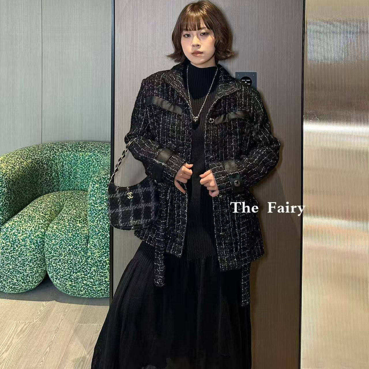 好漂亮好漂亮黑白拼色小香风外套女2025年冬季新款短上衣系腰带潮