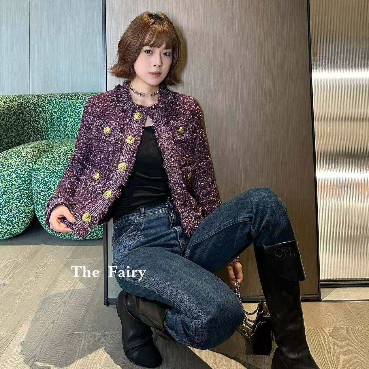 好漂亮好漂亮紫色针织开衫外套女2025年冬季新款短上衣名媛气质潮