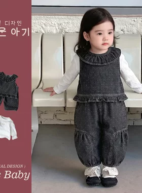 女童牛仔马甲套装1-3岁宝宝春季衣服女孩洋气时髦三件套早秋春装2