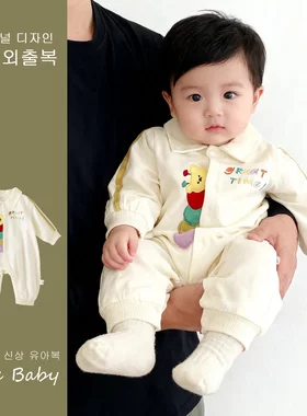 婴儿春装衣服春季韩版男宝宝连体衣女外出服新生儿衬衣领卡通爬服