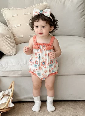 夏季女宝宝包屁衣立体小鱼婴幼儿薄款三角爬服婴儿夏款透气连体衣