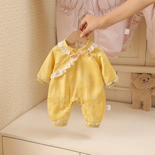春款双层蝶宿云栖女宝公主哈衣连体衣哈衣宝宝婴儿儿童衣服爬服