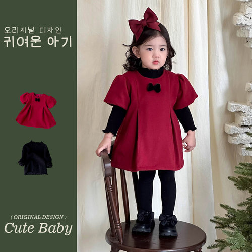 女宝公主裙周岁红色礼服秋冬新款千金风婴幼儿裙子套装女童连衣裙