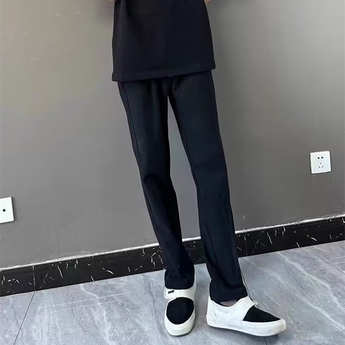 网红同款休闲小西裤男女黑色长裤