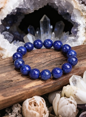天然青金石手串8-11mm收藏级阿富汗克莱因蓝珠子散珠水晶手链