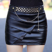 pu皮裙超短裙一步裙半身裙女秋冬季 女式 性感紧身包臀裙短包裙群子