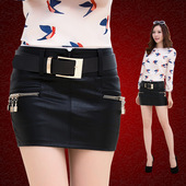 韩范性感显瘦超短裙皮包裙女春秋款 包臀皮裙半身裙修身 一步裙皮尤