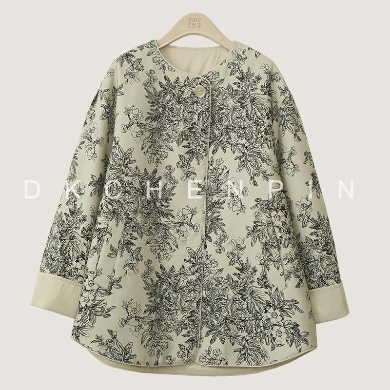 新中式国风盘扣水墨画印花羽绒服