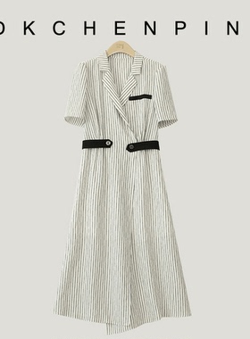 人棉混纺条纹收腰连衣裙DK-SZSW83628