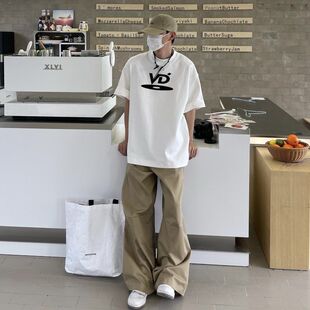 VUJADE宽松高街美潮光盘VD纯棉小领口男女款vibe短袖T恤半袖上衣