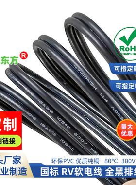 直销黑色并线RV纯铜0.75平方2P排线1.0平方自动化设备电源延长线