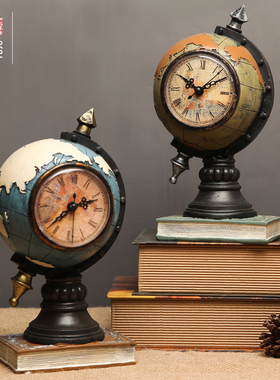 复古地球仪书房时钟欧式风道具