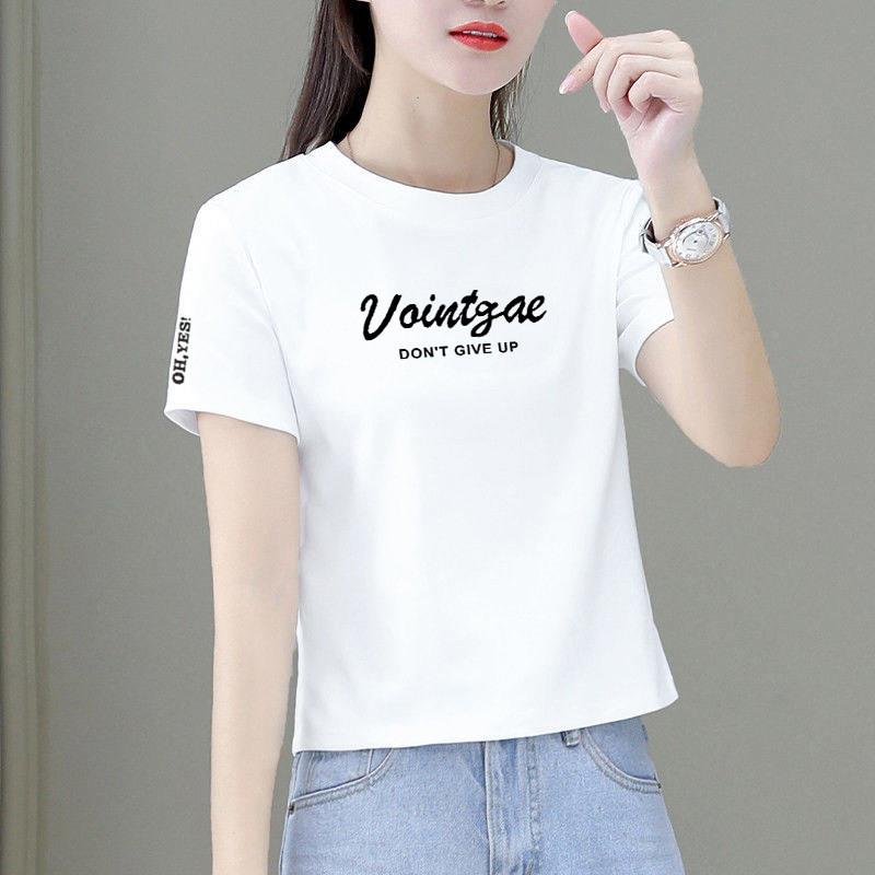 韩国衣蓝色短款t恤袖女2026年季VOV新款纯棉洋气百搭短上夏高腰体