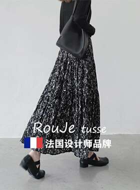 法国Rouje身 us77091861se纺小碎花半裙at字伞裙女秋高腰垂感雪显