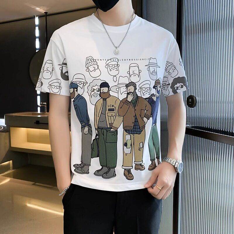潮牌短袖t恤男夏季新款卡通印花纯棉半袖T恤衫上衣高端男装衣服