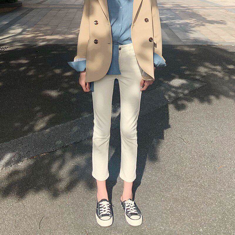 显瘦小直分T1101筒白色仔裤子春秋2026牛新款女加绒高腰显瘦烟管