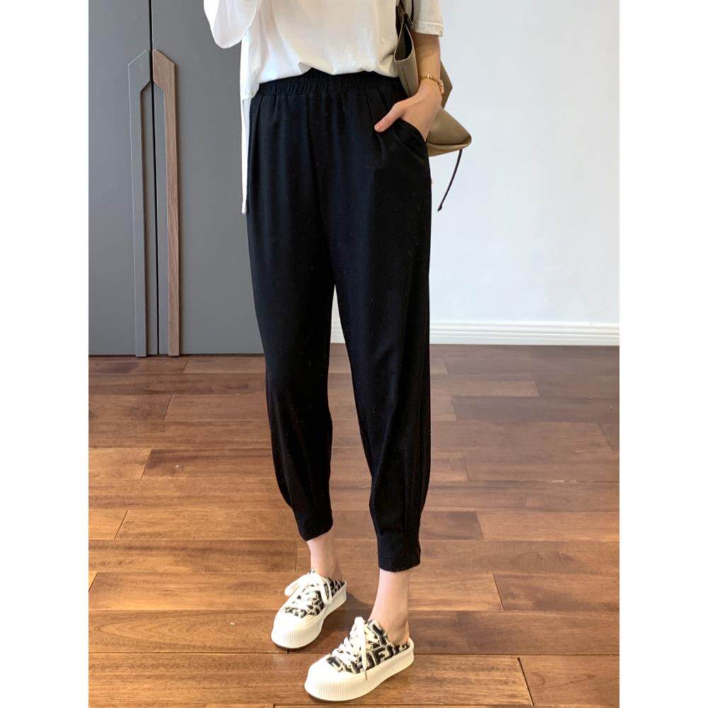 黑色运动裤子女春秋九分夏季薄款束脚高腰显瘦新款萝卜哈伦裤休闲