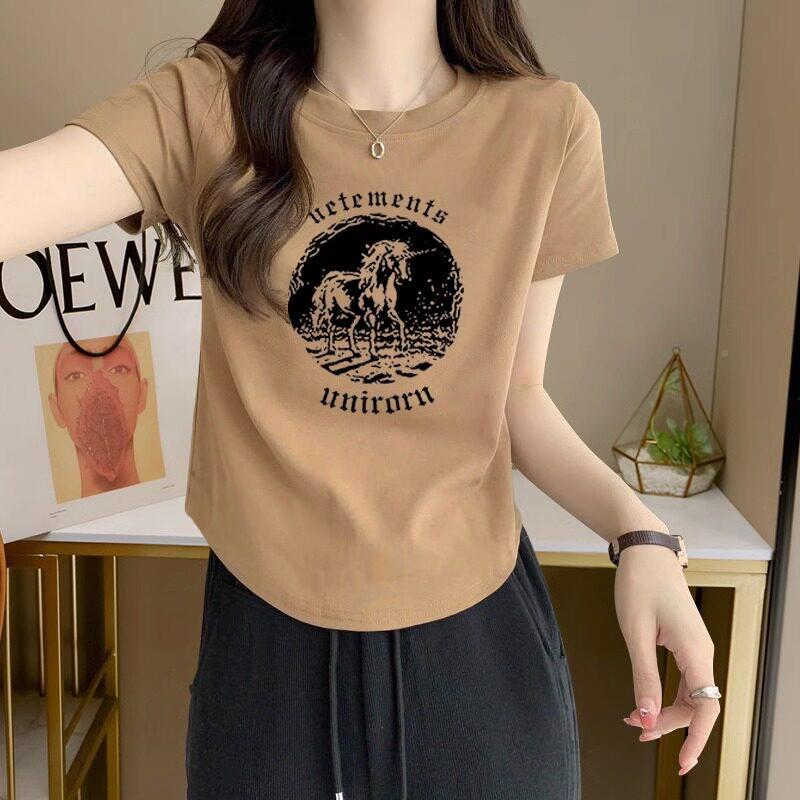 韩版欧货黑色潮牌纯棉女设T计修身3360显瘦感短袖恤2024夏新款上