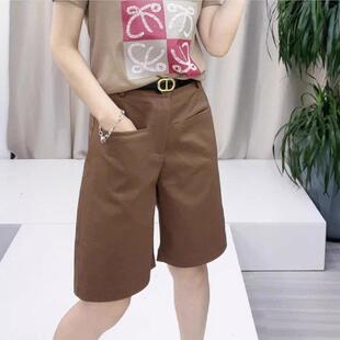 咖款色休闲阔五分裤女025夏新款薄大腿码胖mmL34192F小个子高腰工