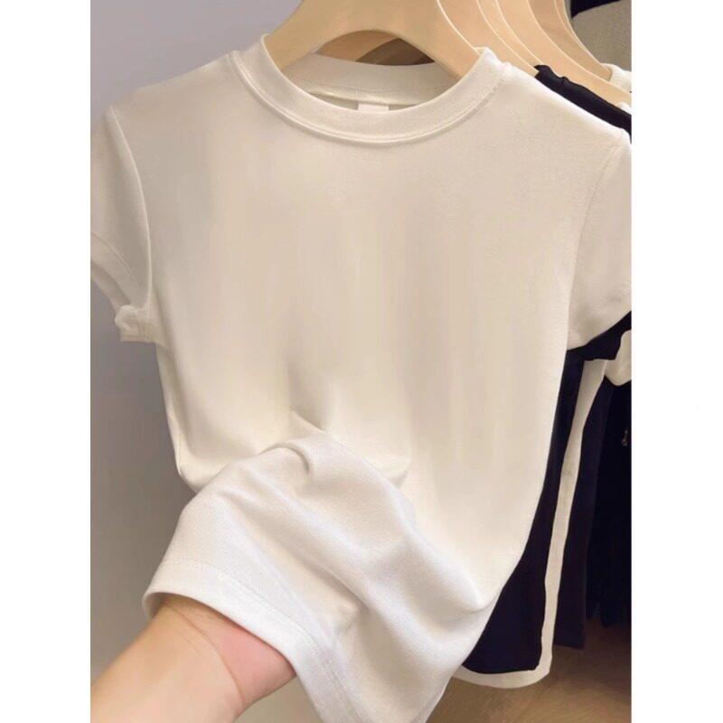 白色纯棉短袖T恤女206夏新款春纯色简年约修身显L31062F瘦圆领体